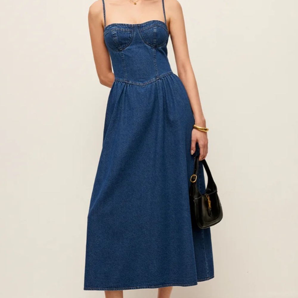 Commense Sweetheart Collar denim midi dress -  size M